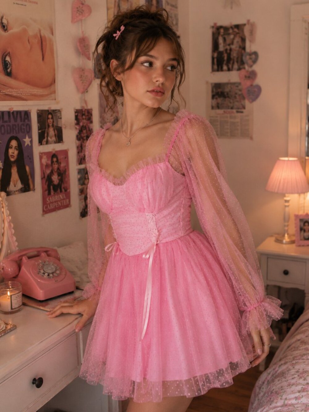 Dolls Kill Sugar Thrillz Heavenly Affair Pink Swiss Dot Babydoll Dress Medium